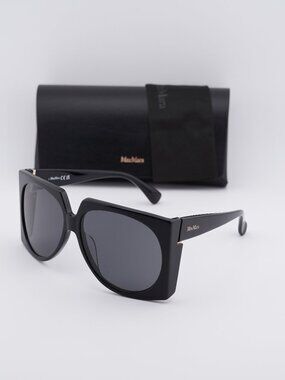 Max Mara Anne MM0133 01A Geometric Sunglasses - Shiny Black / Smoke